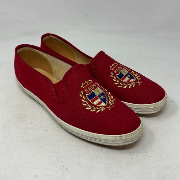 Keds Shoes Vintage Keds Red Embroidered Crest Slip On Shoes Size
